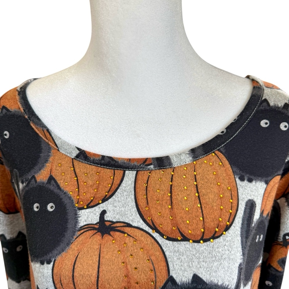 Clover Pine Black Cat Pumpkin Tunic Top Womens XXL Fall Cozy Sweater Plus Size - Picture 4 of 9